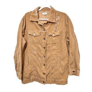Easel Corduroy Jacket Mustard Yellow Destroyed Trucker Oversized Womens Medium